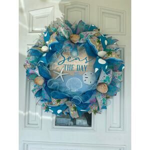 Seas the Day Beach Wreath – Coastal Summer Wreath with Seashells & Starfish